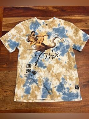 PRPS Blue and Tan Tie-Dye Graphic Short Sleeve Tee